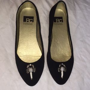 Black suede flat with scorpions